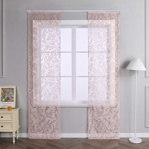 Sliding Panel Curtains Set Pink with Vine Pattern - Pink, H x W 145 x 57cm
