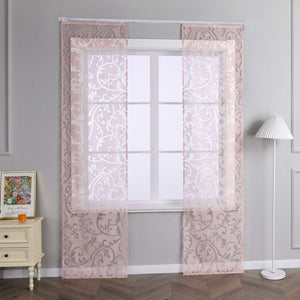 Sliding Panel Curtains Set Pink with Vine Pattern - Pink, H x W 175 x 57cm