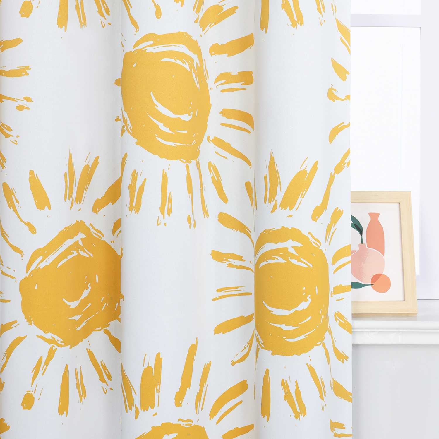 Blackout Grommet Curtain Opaque Thermal with Sun Motifs Yellow 1 Piece