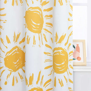 Blackout Grommet Curtain Opaque Thermal with Sun Motifs Yellow 1 Piece