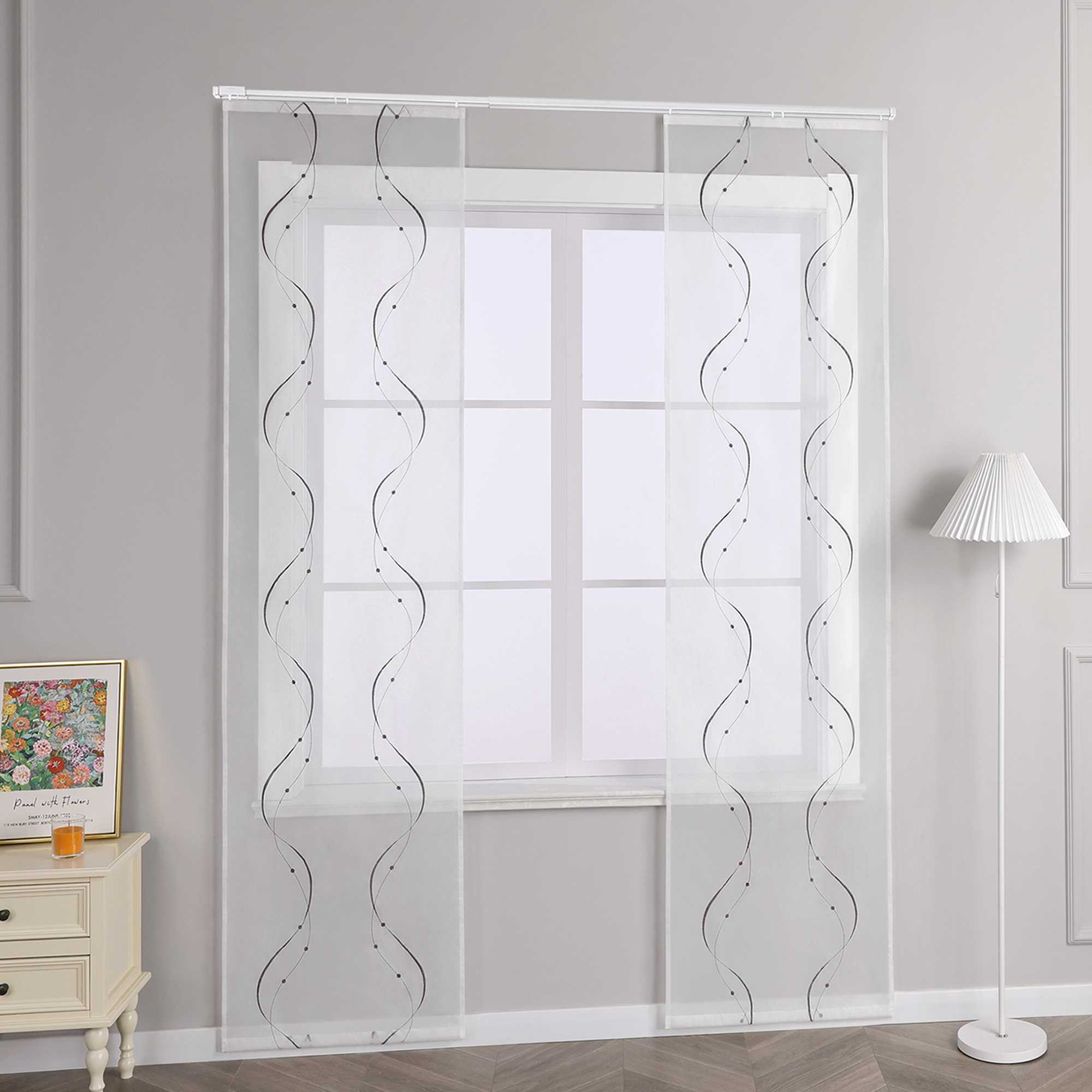 Hook-and-Loop Sliding Panel Curtains with Wave Pattern with Hook-and-Loop Tape 2 Pieces - Green, W x H 57 x 145cm