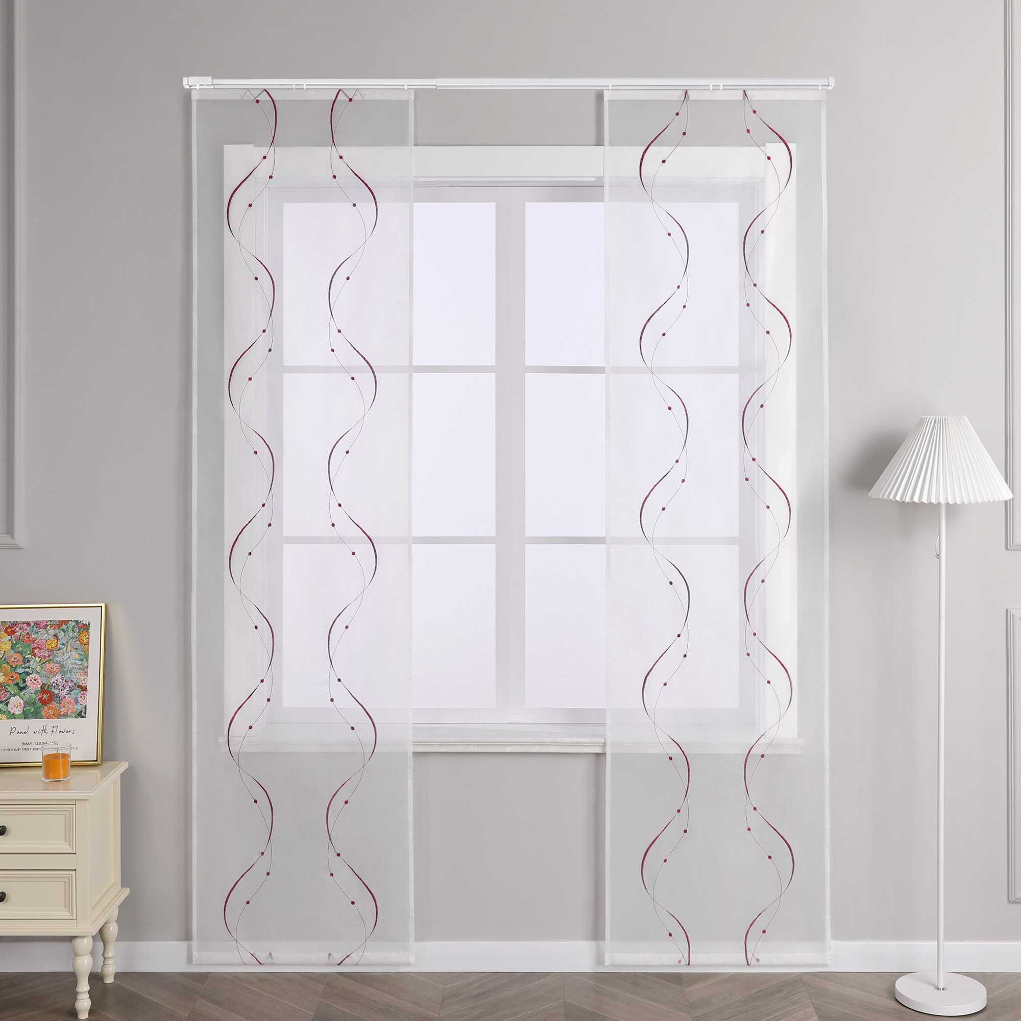 Hook-and-Loop Sliding Panel Curtains with Wave Pattern with Hook-and-Loop Tape 2 Pieces