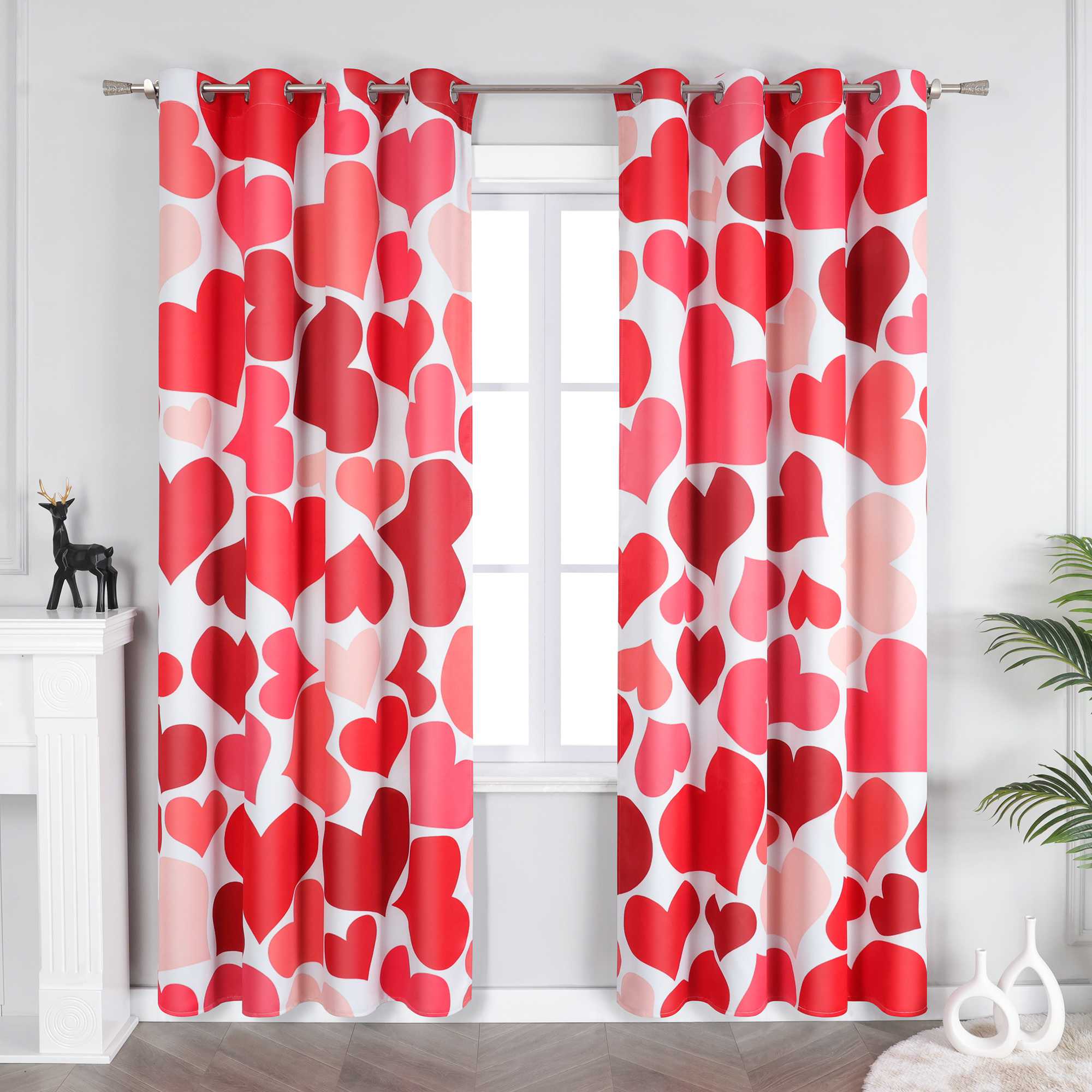 Blackout Curtain for Valentine's Day with Heart Design - Red, H x W 160 x 132 cm