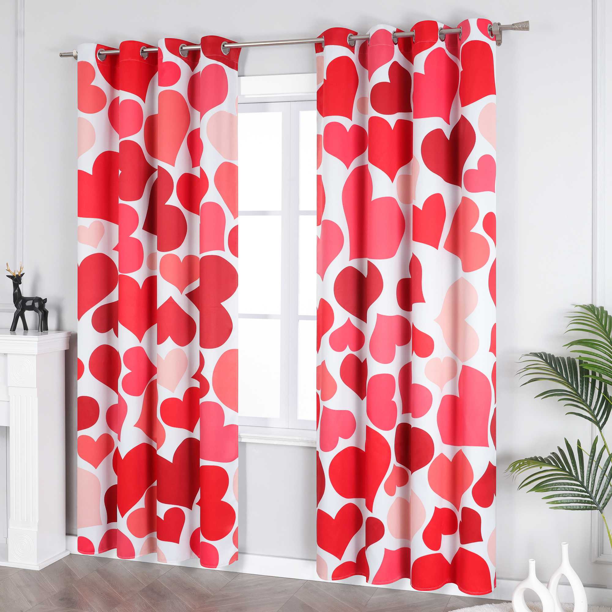 Blackout Curtain for Valentine's Day with Heart Design - Red, H x W 214 x 132 cm