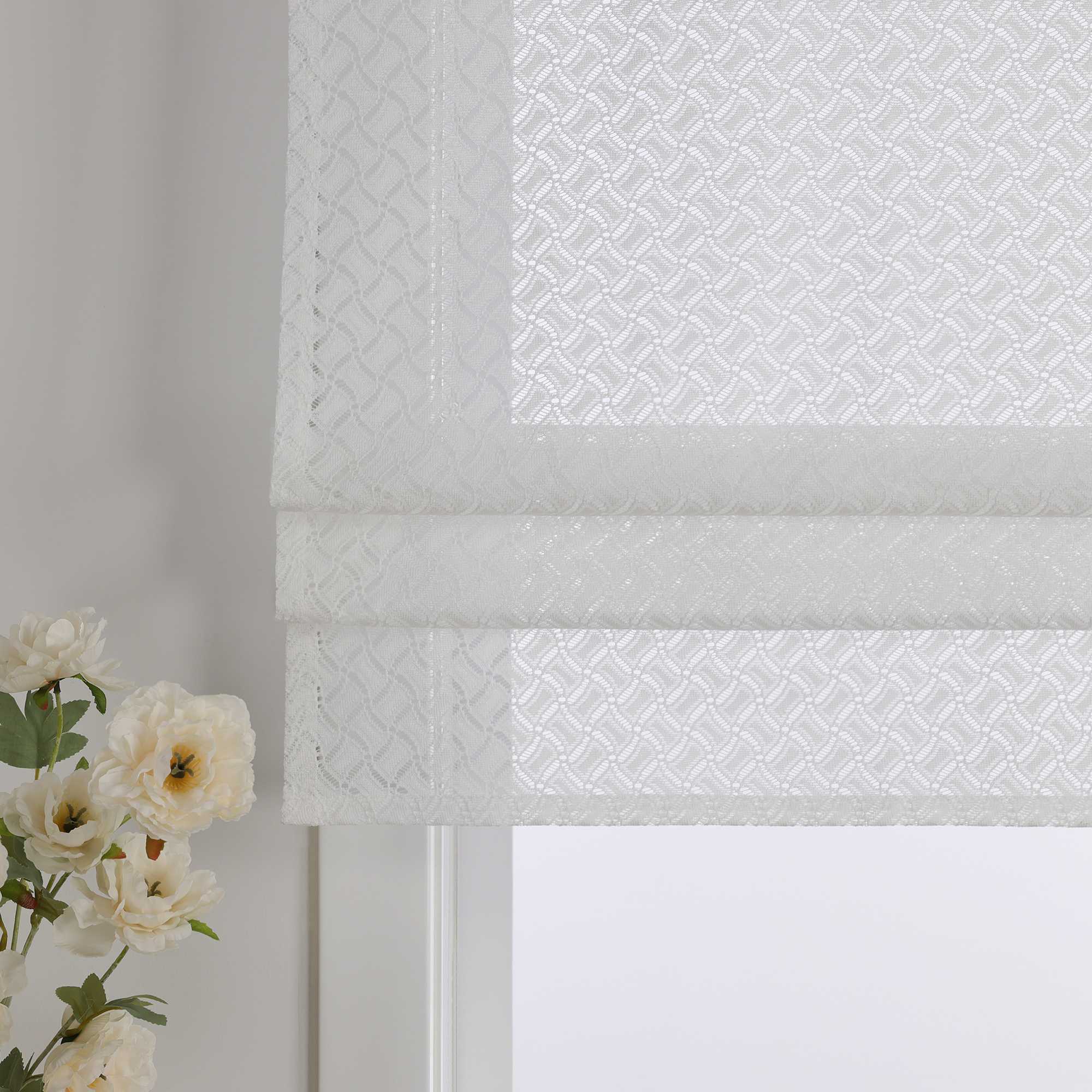 Roman Shade with V-Shaped Tab Tops with Openwork Patterns Jacquard Sheer - White, W x H 140 x 140cm
