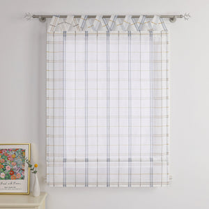 Roman Shade with V-Shaped Tab Tops in Linen-Look Fabric with Check Pattern - Blue, W x H 140 x 140cm