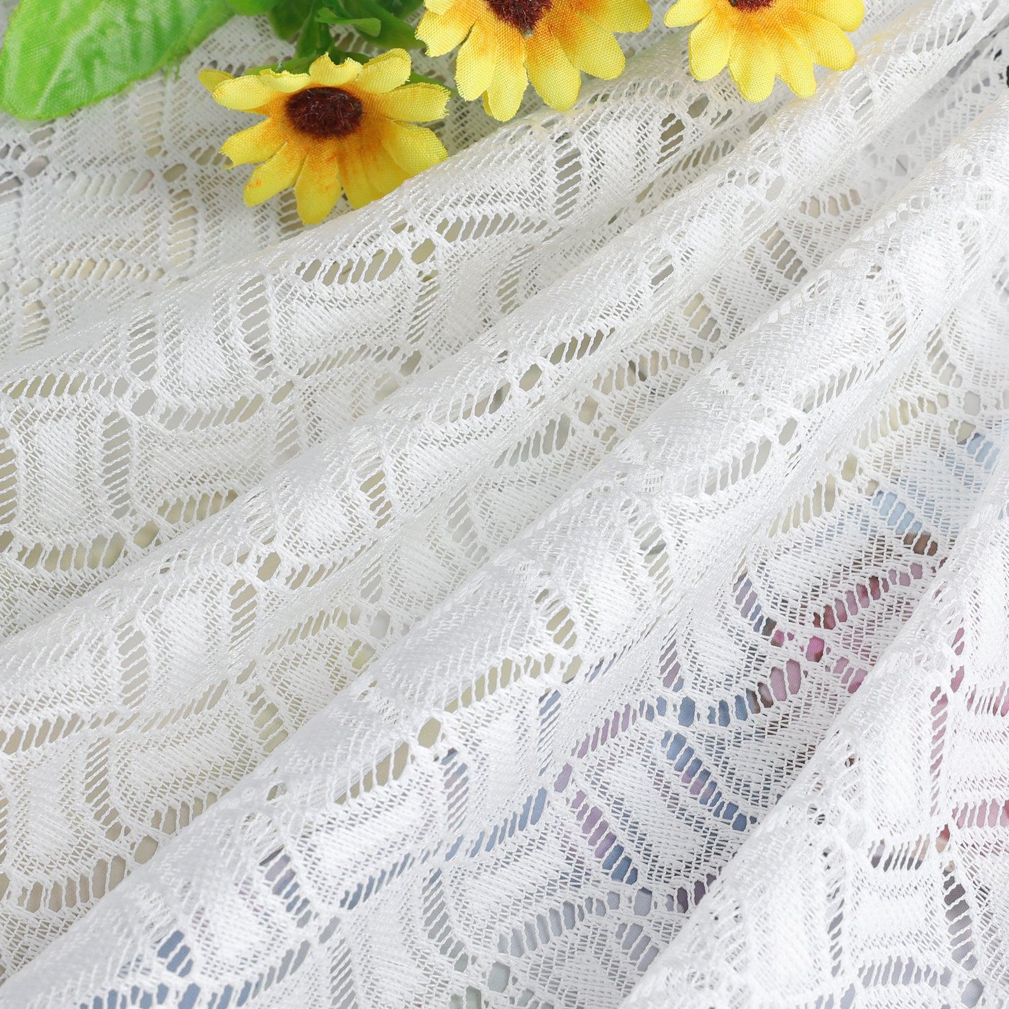 Set of 2 Jacquard Cafe Curtains with Rod Pocket Short White - White, W x H 120 x 60cm