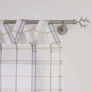 Roman Shade with V-Shaped Tab Tops in Linen-Look Fabric with Check Pattern - Gray, W x H 120 x 140cm