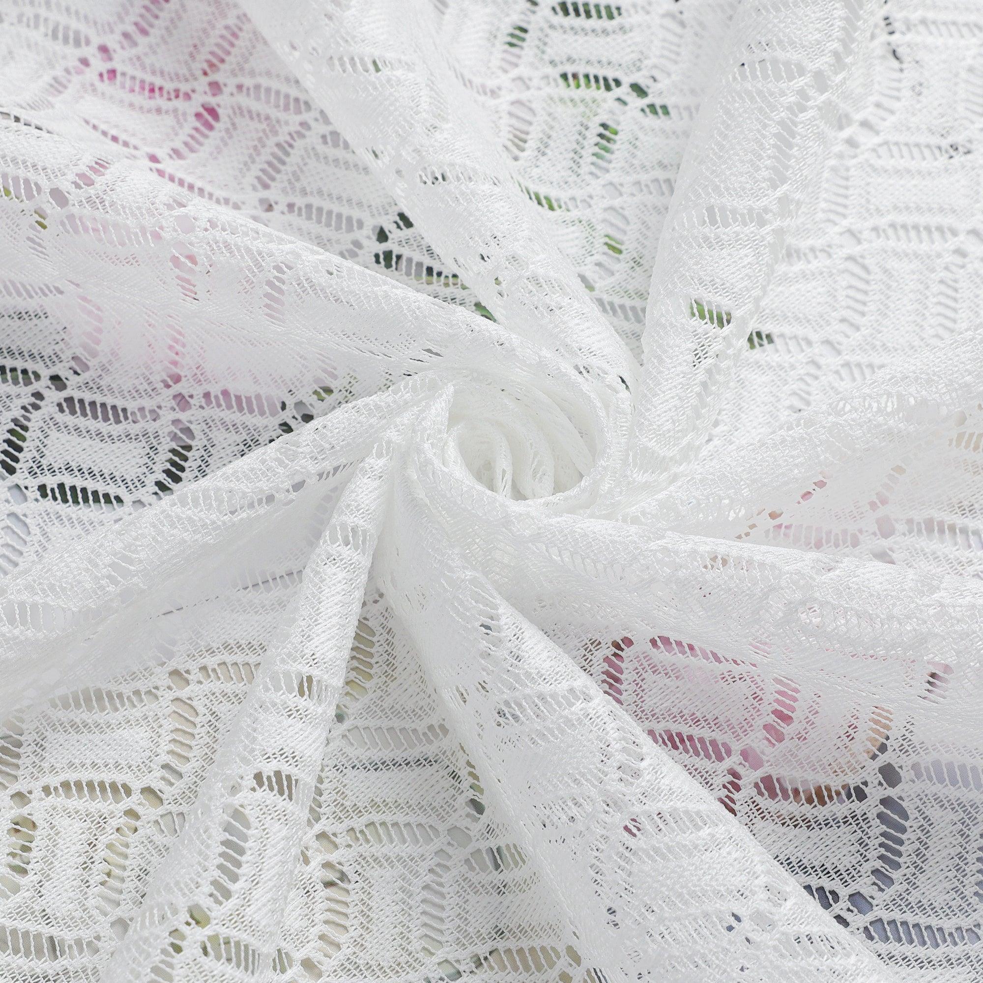 Set of 2 Jacquard Cafe Curtains with Rod Pocket Short White - White, W x H 145 x 60cm