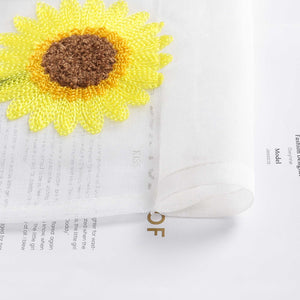 Cafe Curtain with Rod Pocket with Sunflower Embroidery - White, H x W 60 x 140cm