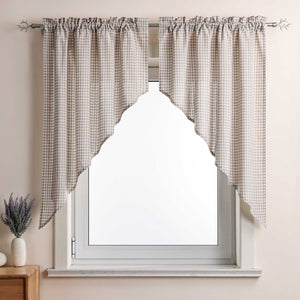 Short Curtains in Valance Style with Check Pattern Set of 2 - Beige, H x W 120 x 125cm
