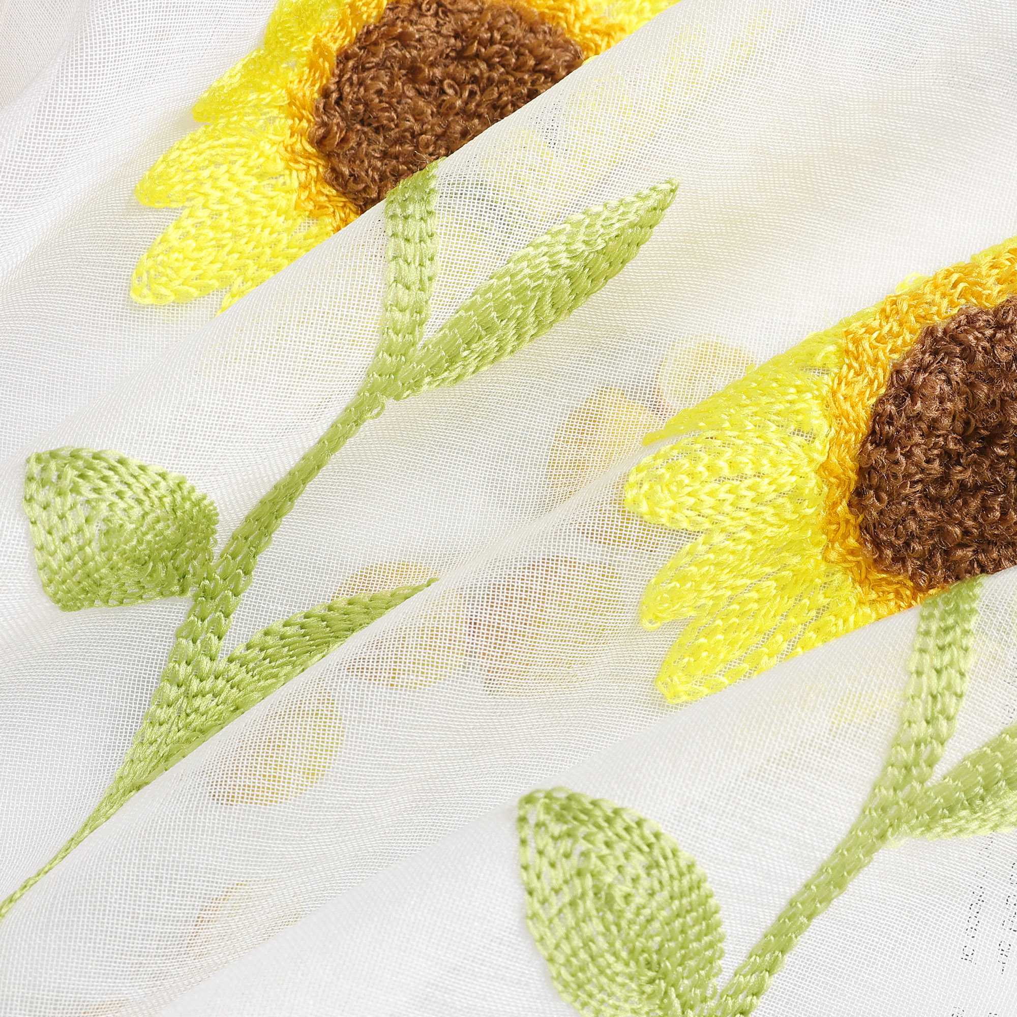 Cafe Curtain with Rod Pocket with Sunflower Embroidery