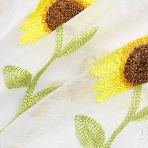 Cafe Curtain with Rod Pocket with Sunflower Embroidery
