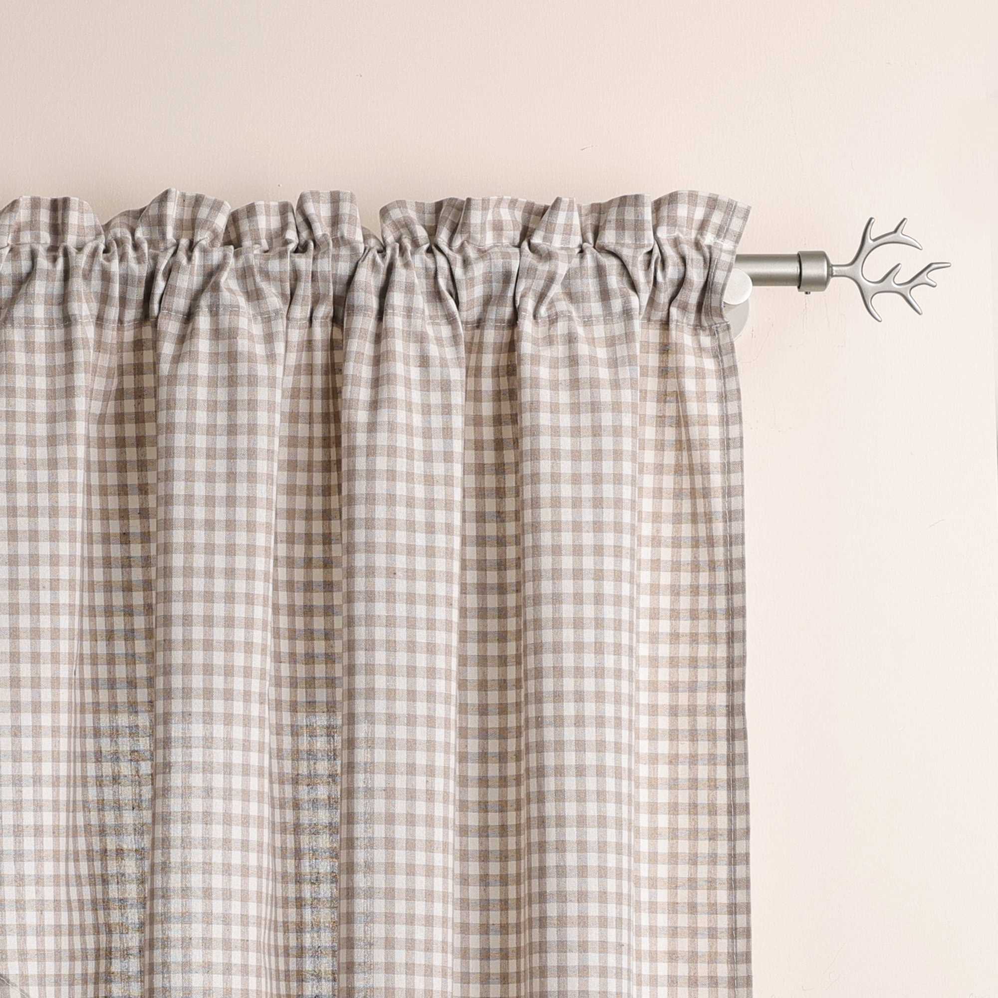 Short Curtains in Valance Style with Check Pattern Set of 2 - Blue, H x W 90 x 60cm