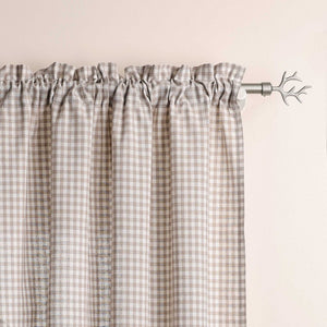 Short Curtains in Valance Style with Check Pattern Set of 2 - Blue, H x W 90 x 60cm