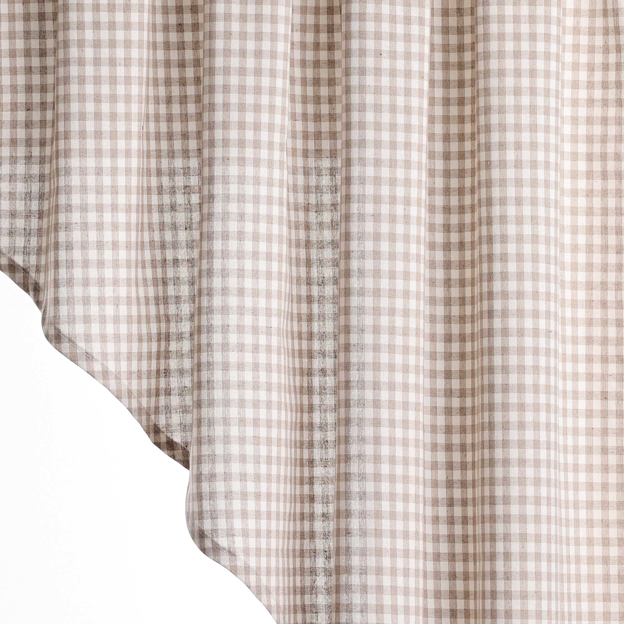 Short Curtains in Valance Style with Check Pattern Set of 2 - Brown, H x W 90 x 60cm