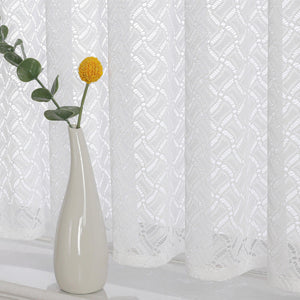 Set of 2 Jacquard Cafe Curtains with Rod Pocket Short White - White, W x H 90 x 60cm