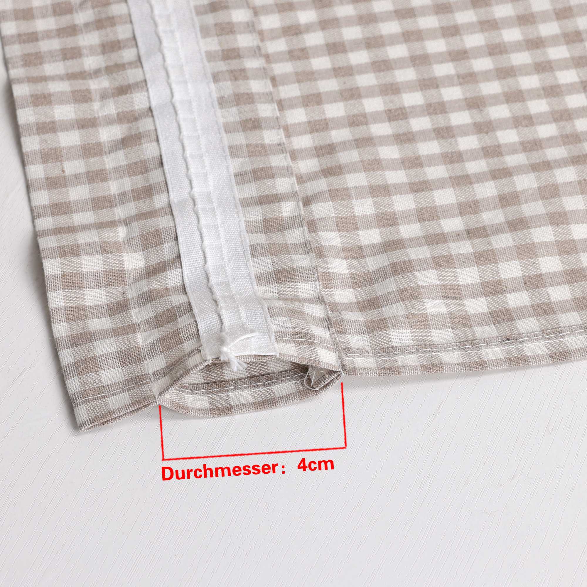 Short Curtains in Valance Style with Check Pattern Set of 2 - Brown, H x W 90 x 90cm