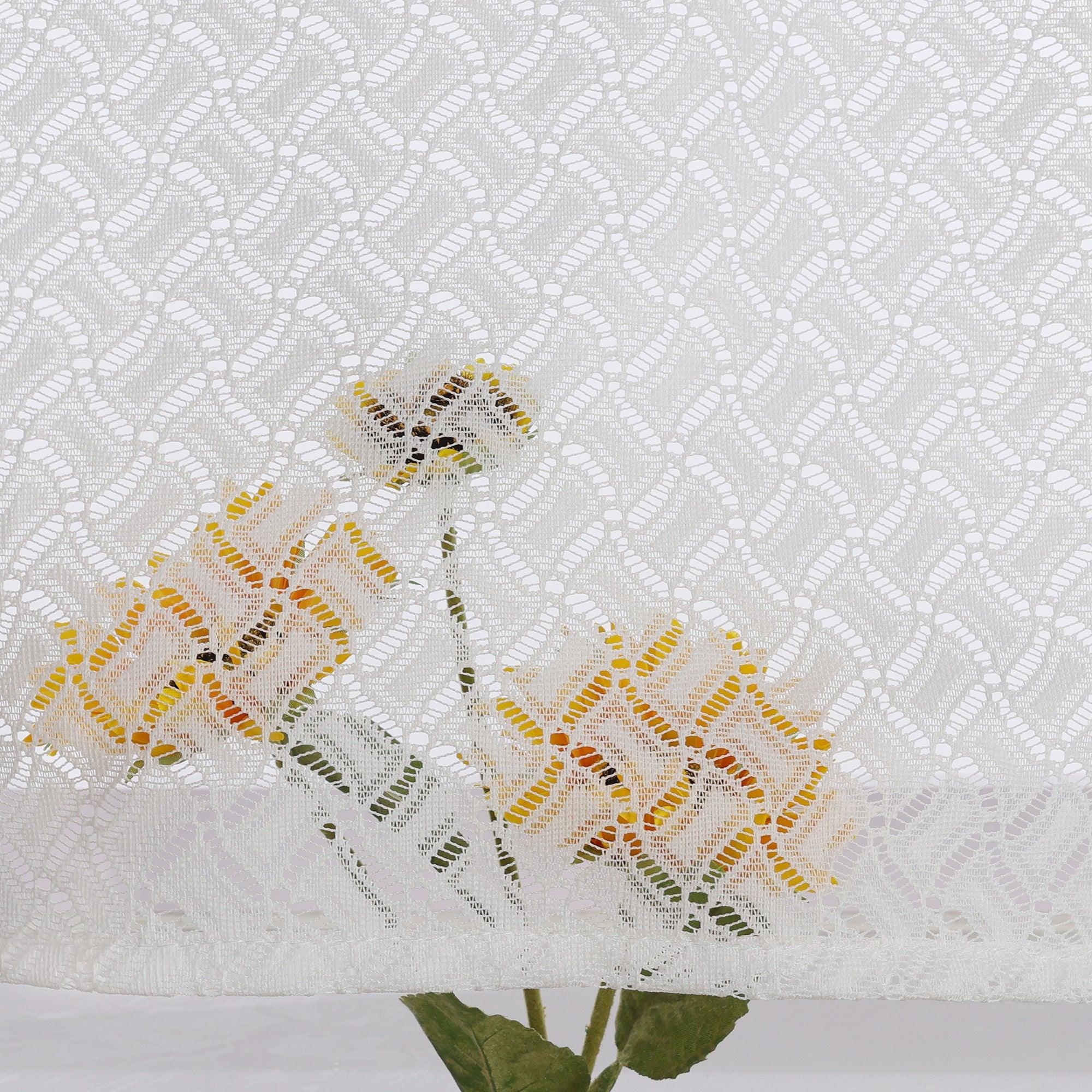 Set of 2 Jacquard Cafe Curtains with Rod Pocket Short White