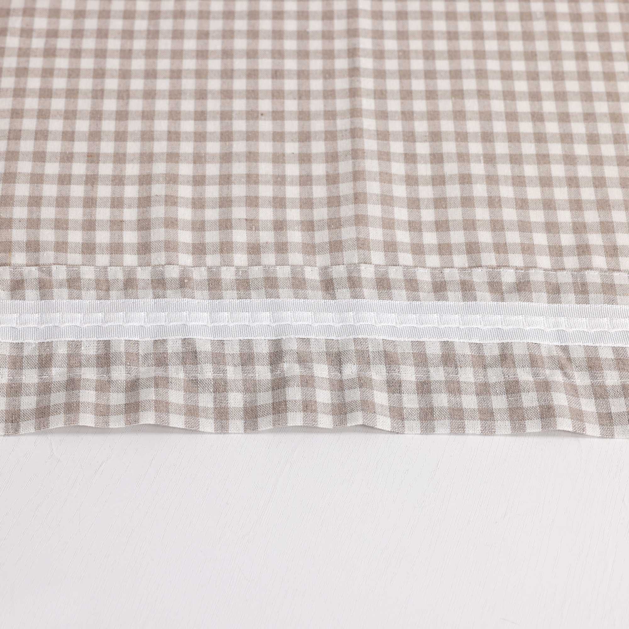 Short Curtains in Valance Style with Check Pattern Set of 2 - Brown, H x W 90 x 110cm