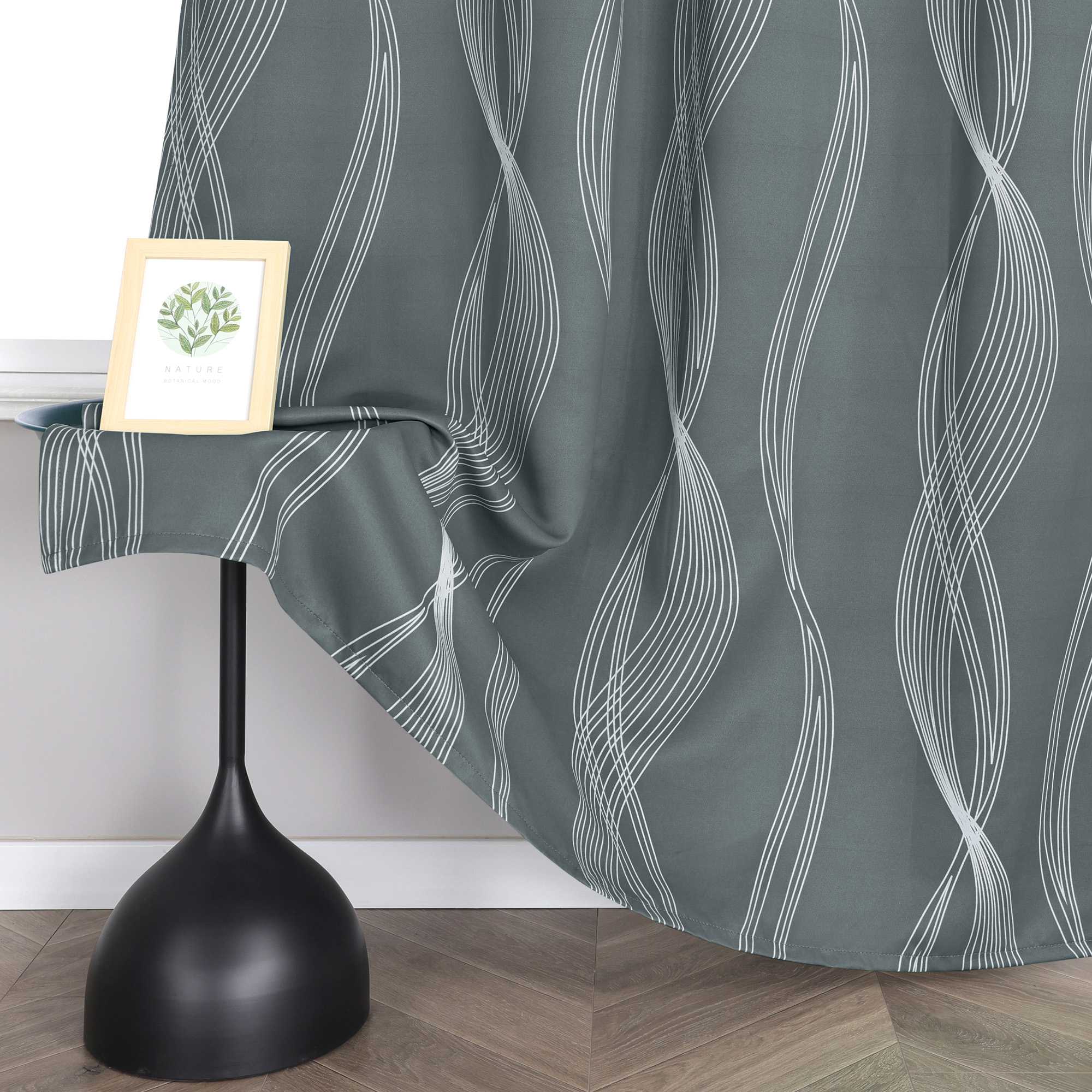 Blackout Grommet Curtain Opaque Thermal with Water-Wave Pattern 1 Piece - Dark Gray, H x W 175 x 135cm