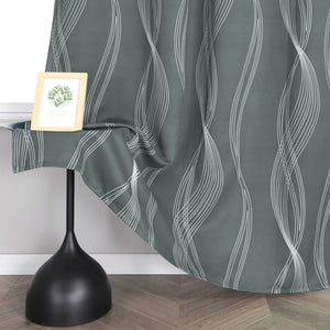 Blackout Grommet Curtain Opaque Thermal with Water-Wave Pattern 1 Piece - Dark Gray, H x W 175 x 135cm