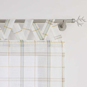 Roman Shade with V-Shaped Tab Tops in Linen-Look Fabric with Check Pattern