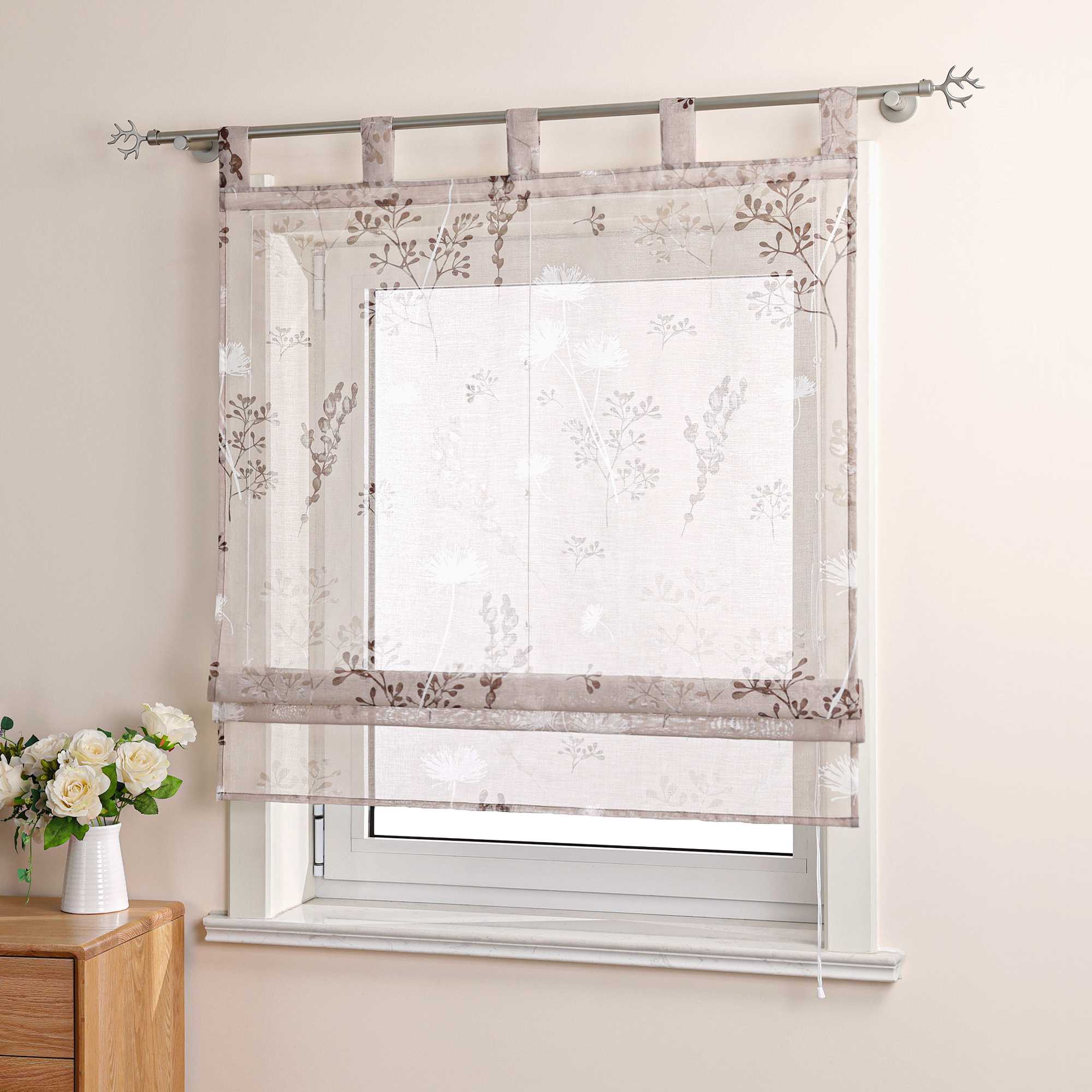 Roman Shade with Tab Tops Country Style Kitchen Sheer