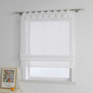 Roman Shade with V-Shaped Tab Tops with Openwork Patterns Jacquard Sheer - White, W x H 100 x 140cm