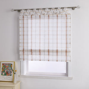 Roman Shade with V-Shaped Tab Tops in Linen-Look Fabric with Check Pattern - Red, W x H 100 x 140cm