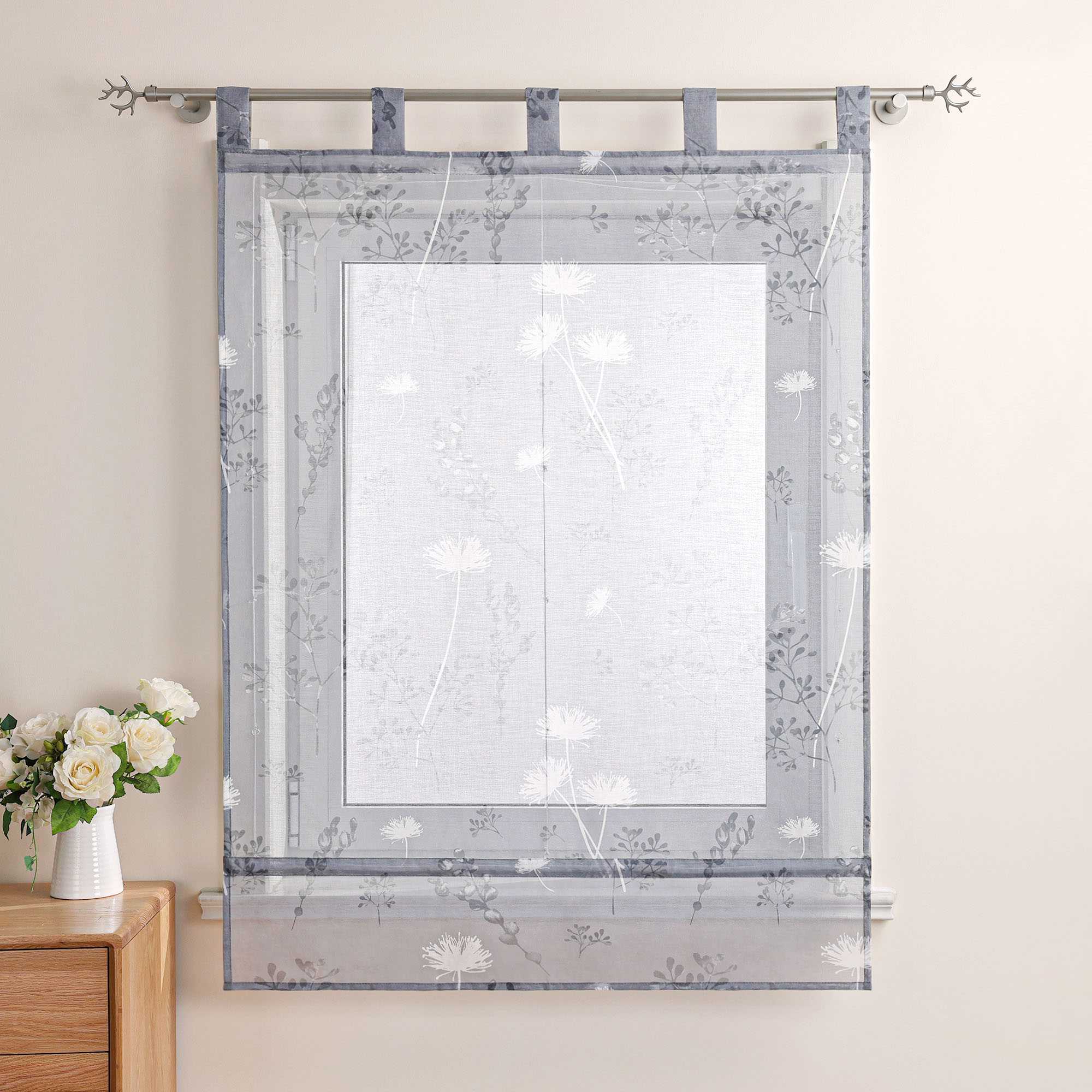Roman Shade with Tab Tops Country Style Kitchen Sheer - Sand, W x H 100 x 140cm