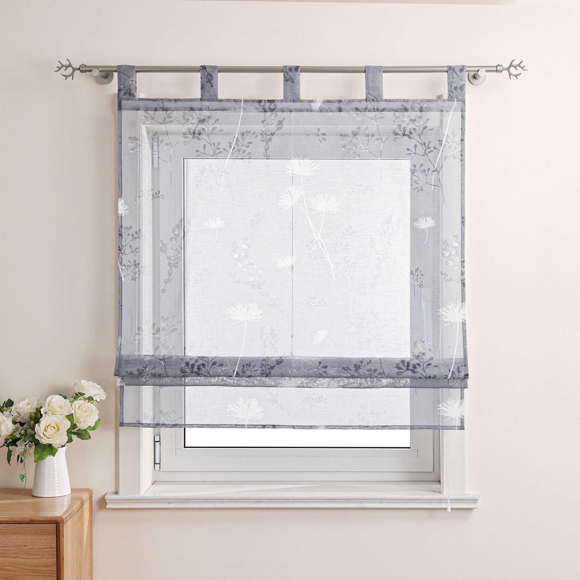 Roman Shade with Tab Tops Country Style Kitchen Sheer - Sand, W x H 80 x 140cm