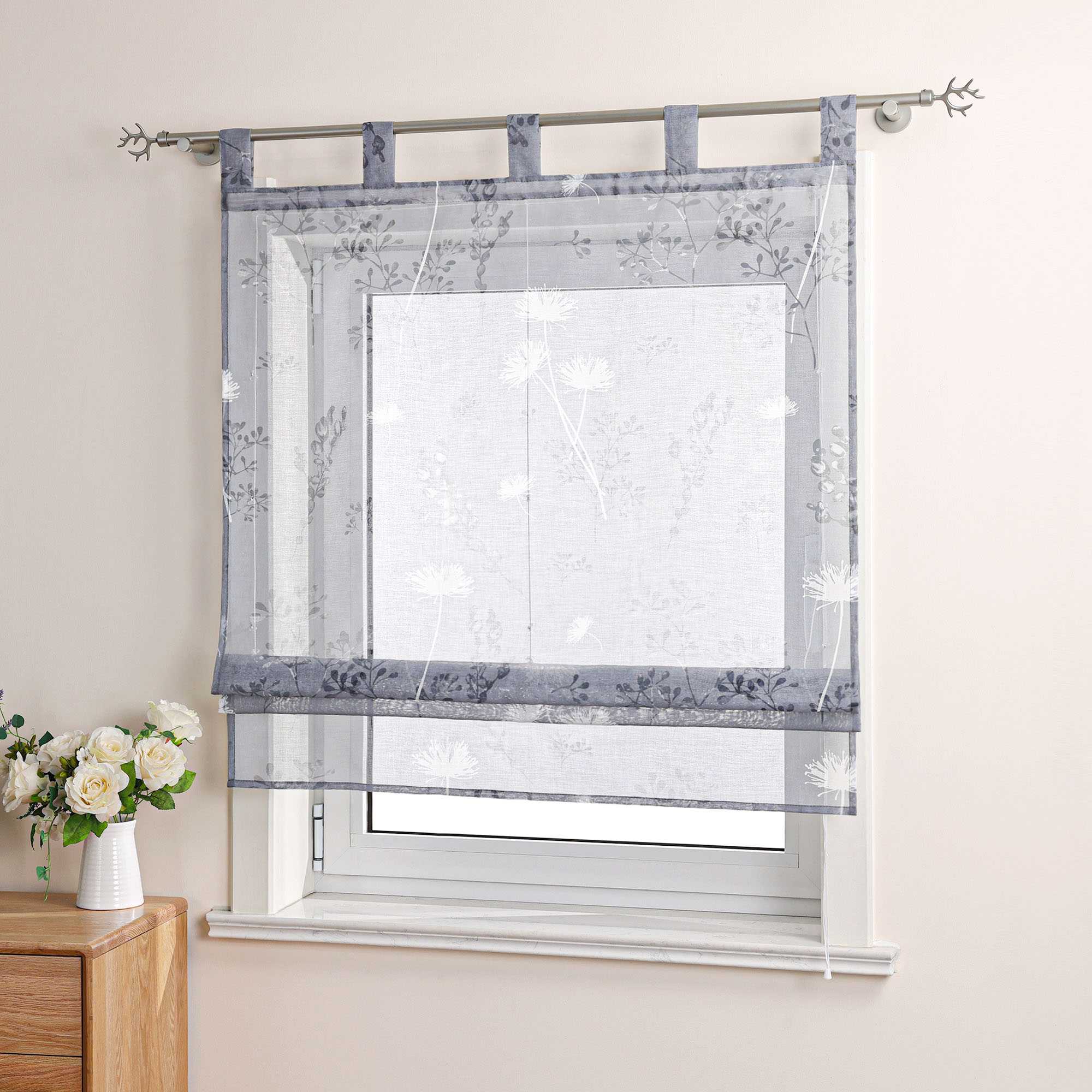 Roman Shade with Tab Tops Country Style Kitchen Sheer - Sand, W x H 120 x 140cm