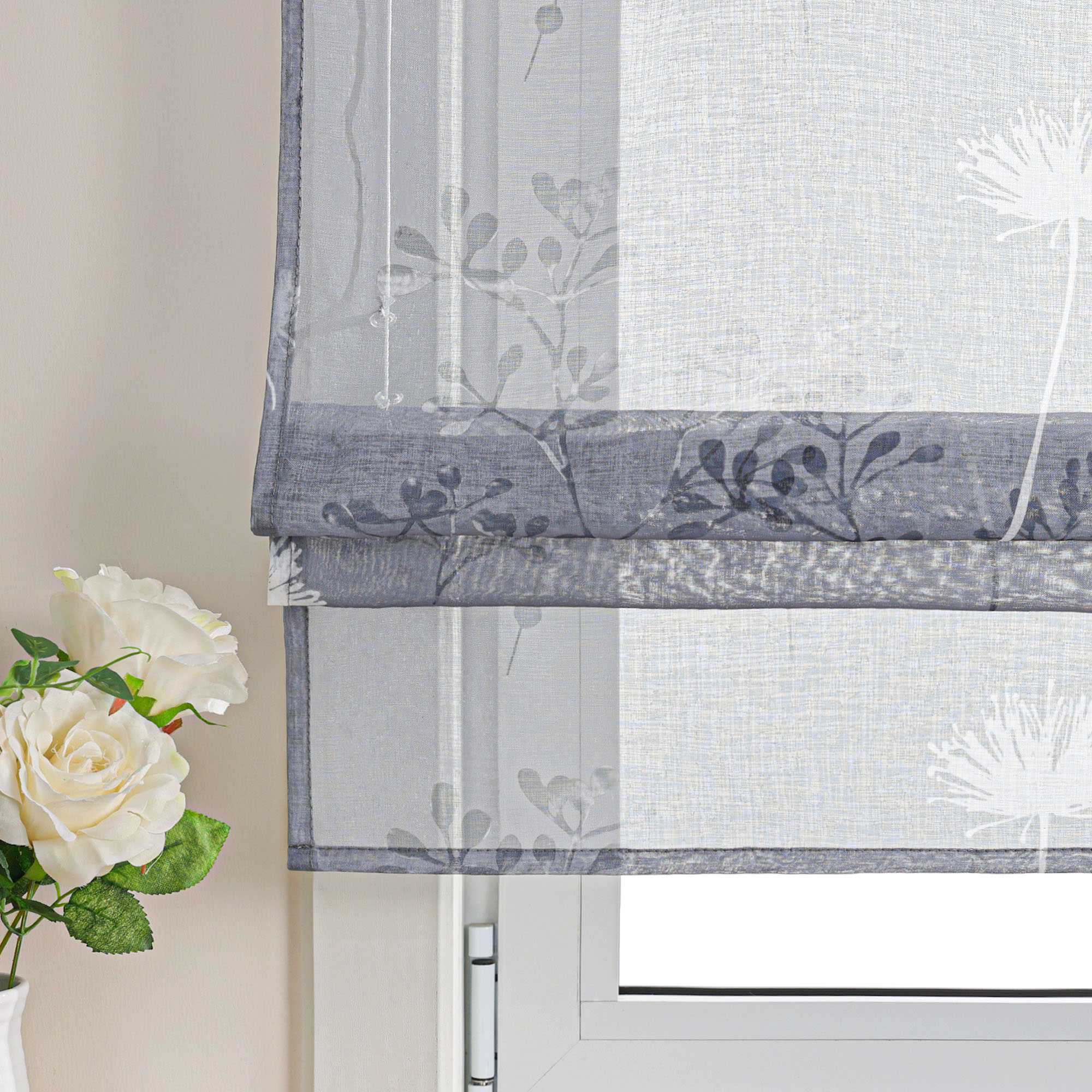 Roman Shade with Tab Tops Country Style Kitchen Sheer - Gray, W x H 100 x 140cm