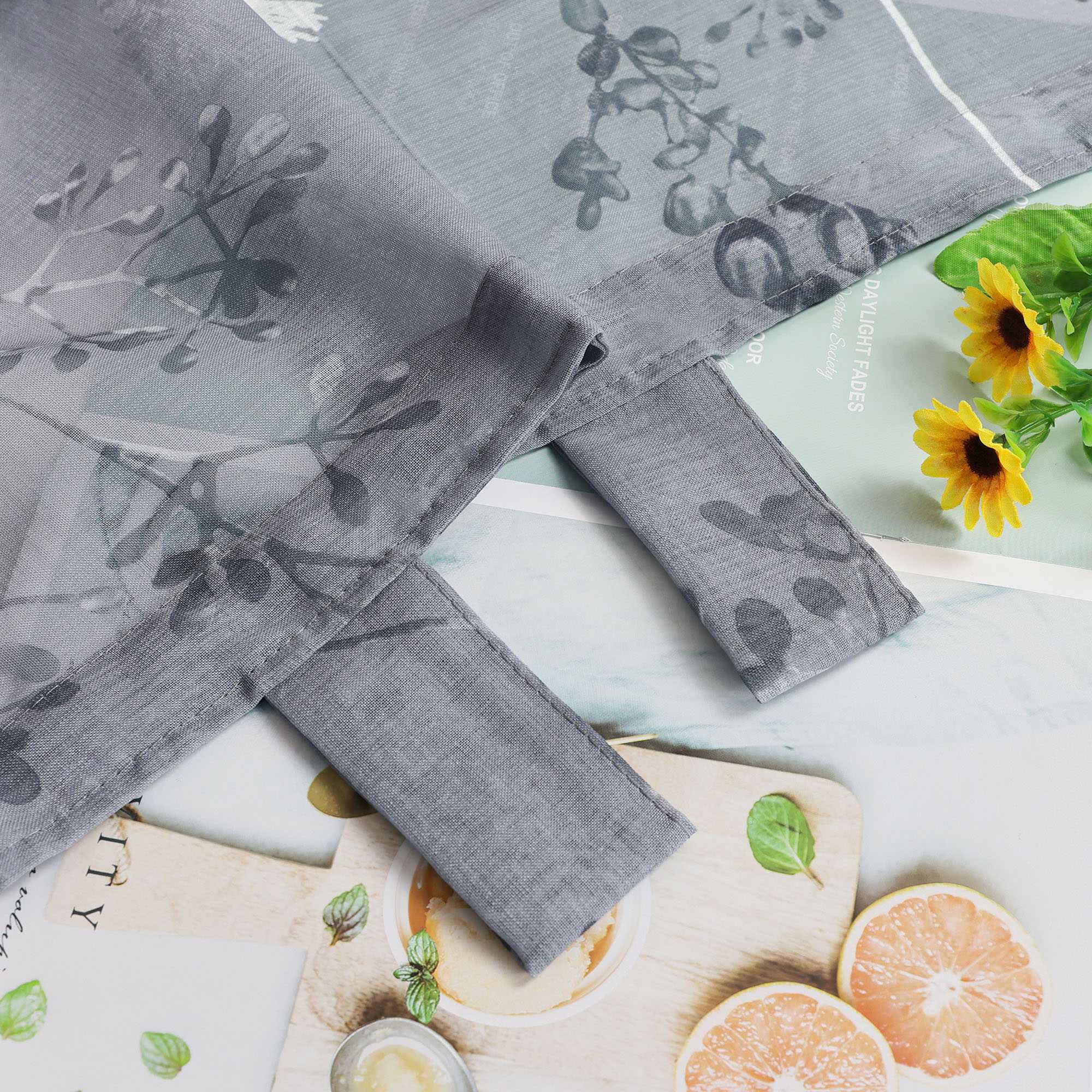 Roman Shade with Tab Tops Country Style Kitchen Sheer - Gray, W x H 120 x 140cm