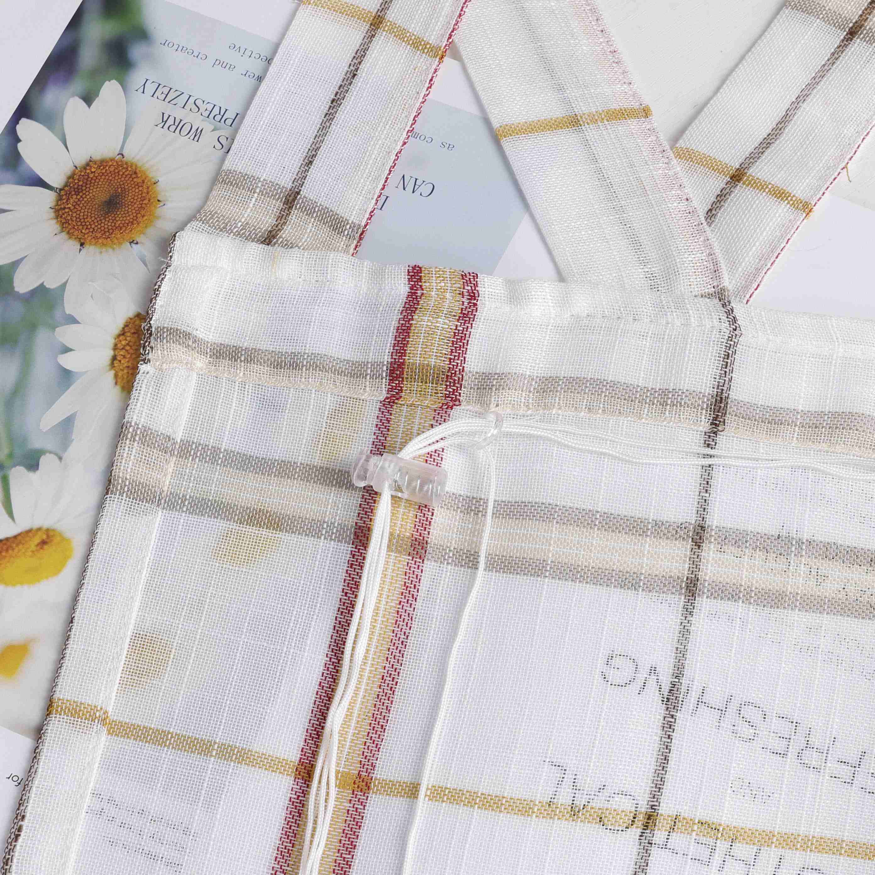 Roman Shade with V-Shaped Tab Tops in Linen-Look Fabric with Check Pattern - Red, W x H 140 x 140cm