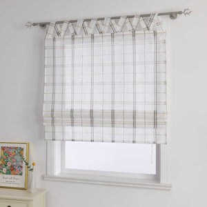 Roman Shade with V-Shaped Tab Tops in Linen-Look Fabric with Check Pattern - Green, W x H 140 x 140cm