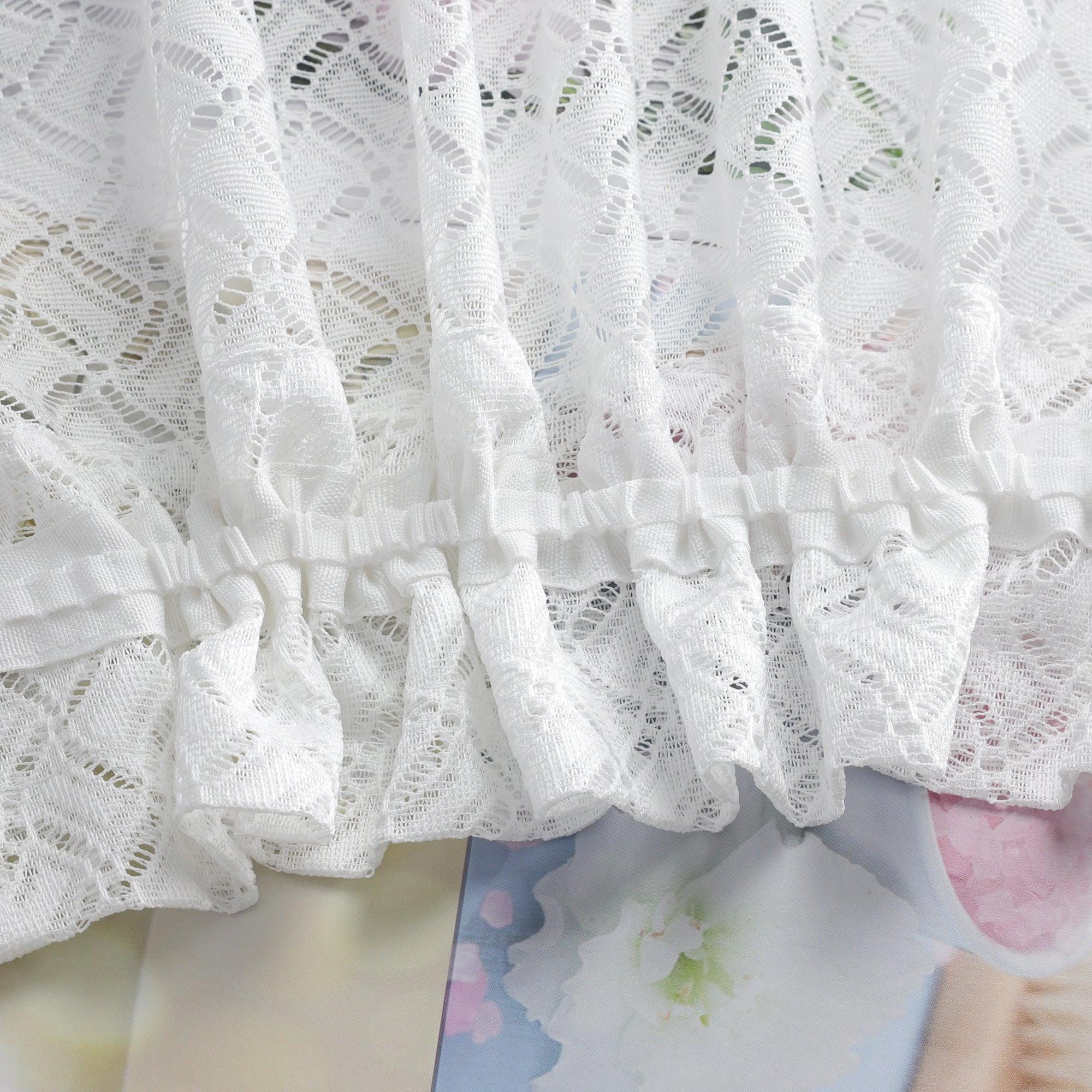 Set of 2 Jacquard Cafe Curtains with Rod Pocket Short White