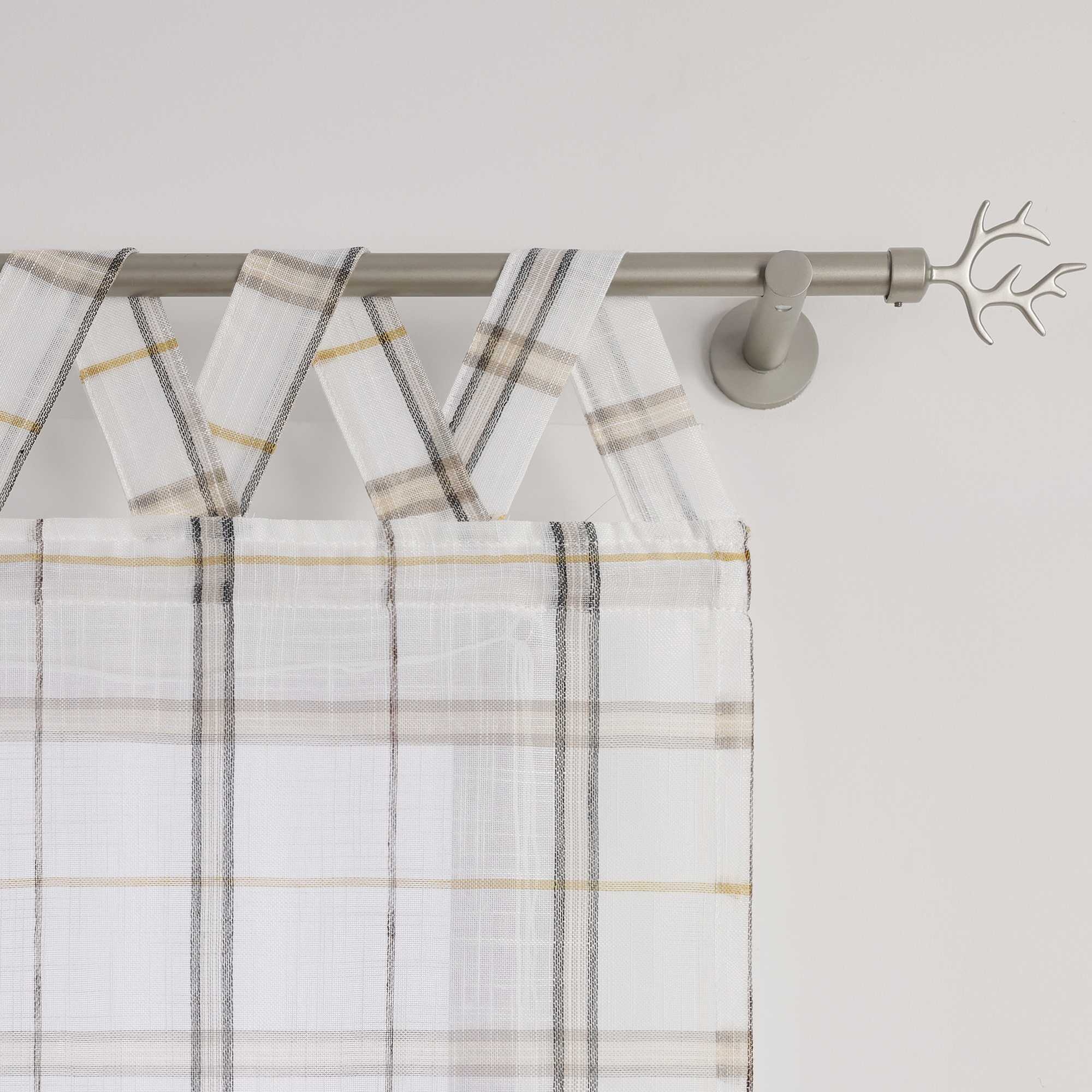 Roman Shade with V-Shaped Tab Tops in Linen-Look Fabric with Check Pattern - Blue, W x H 60 x 140cm