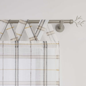 Roman Shade with V-Shaped Tab Tops in Linen-Look Fabric with Check Pattern - Blue, W x H 60 x 140cm