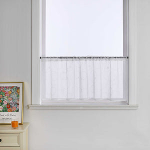 Cafe Curtain with Rod Pocket Short White - White, H x W 30 x 90cm