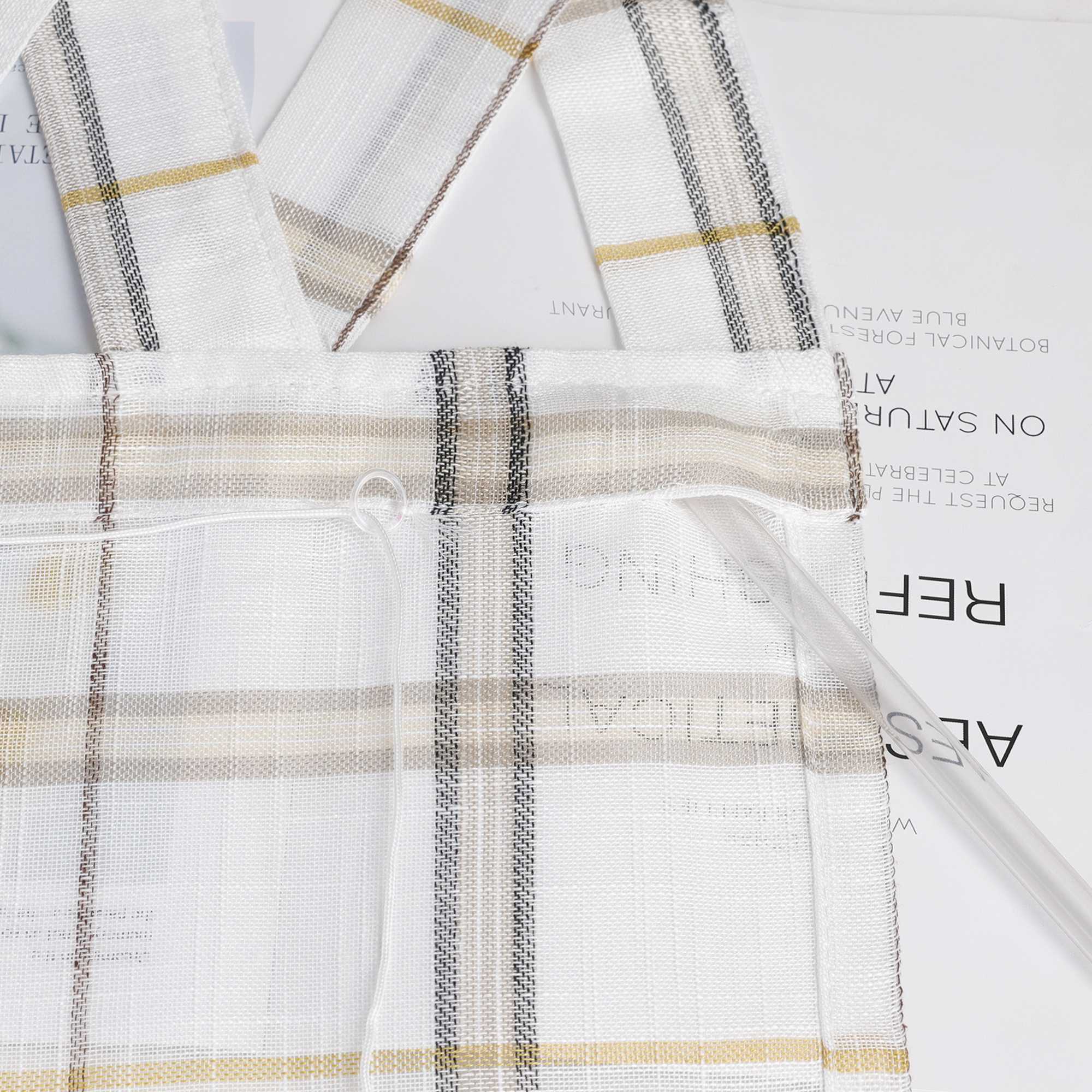 Roman Shade with V-Shaped Tab Tops in Linen-Look Fabric with Check Pattern - Blue, W x H 100 x 140cm