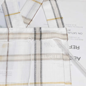 Roman Shade with V-Shaped Tab Tops in Linen-Look Fabric with Check Pattern - Blue, W x H 100 x 140cm