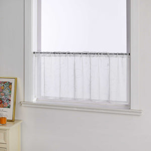 Cafe Curtain with Rod Pocket Short White - White, H x W 30 x 120cm
