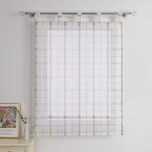 Roman Shade in Linen-Look Fabric Country Style Checked Semi-Sheer - Red, W x H 140 x 140 cm