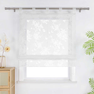 Roman Shade with Rose Pattern & Tab-Top Hanging - White, W x H 80 x 140cm