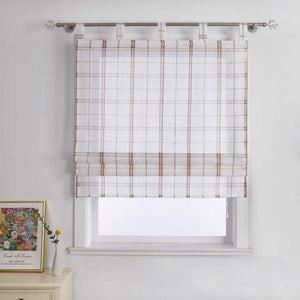 Roman Shade in Linen-Look Fabric Country Style Checked Semi-Sheer - Green, W x H 60 x 140 cm