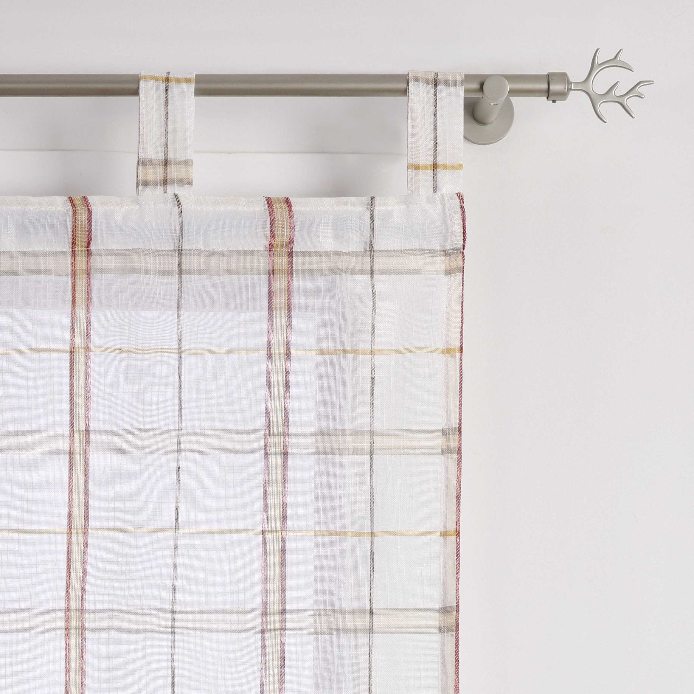 Roman Shade in Linen-Look Fabric Country Style Checked Semi-Sheer - Green, W x H 120 x 140 cm