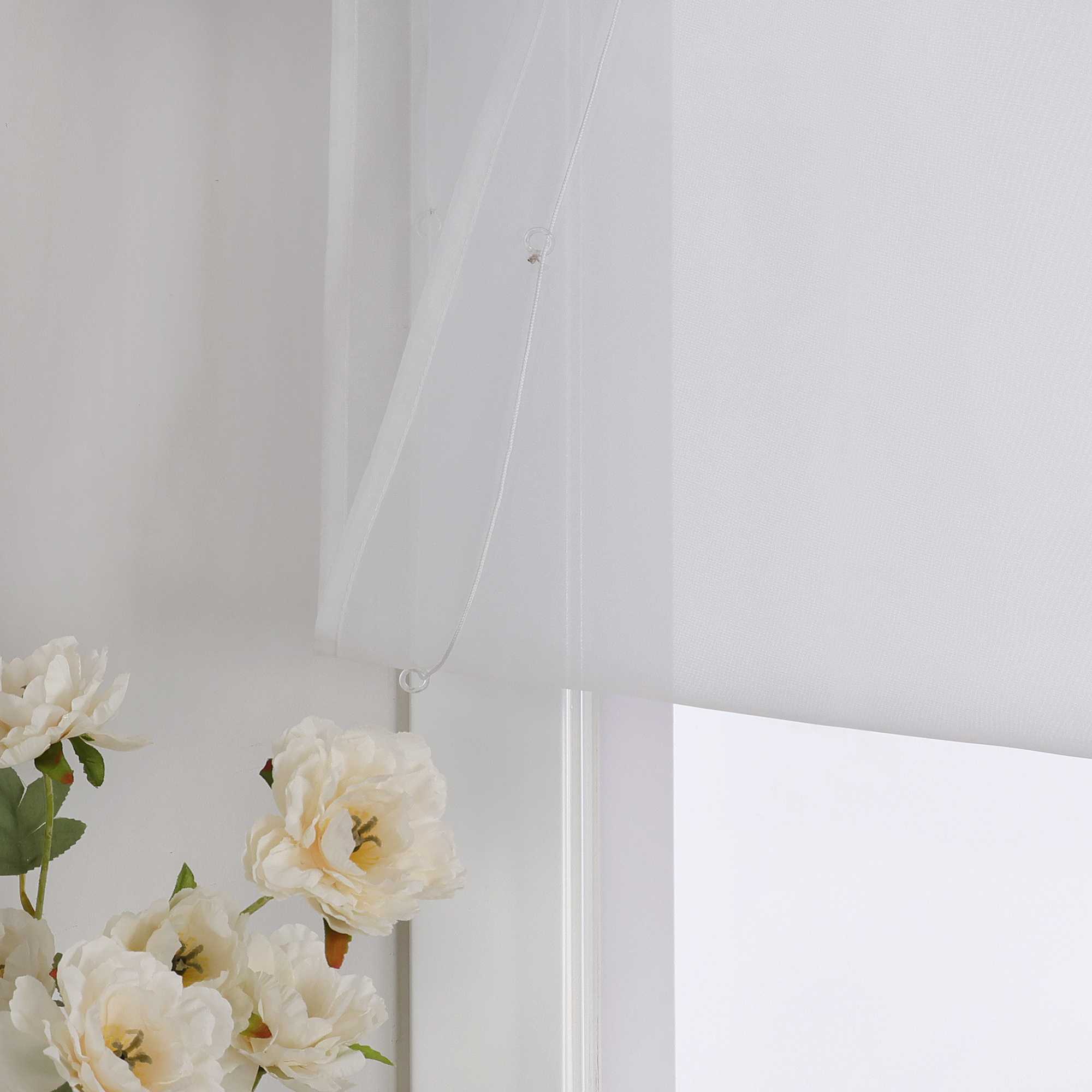 Roman Shade Voile with Tab-Top Hanging and Floral Pattern Embroidery 1 Piece