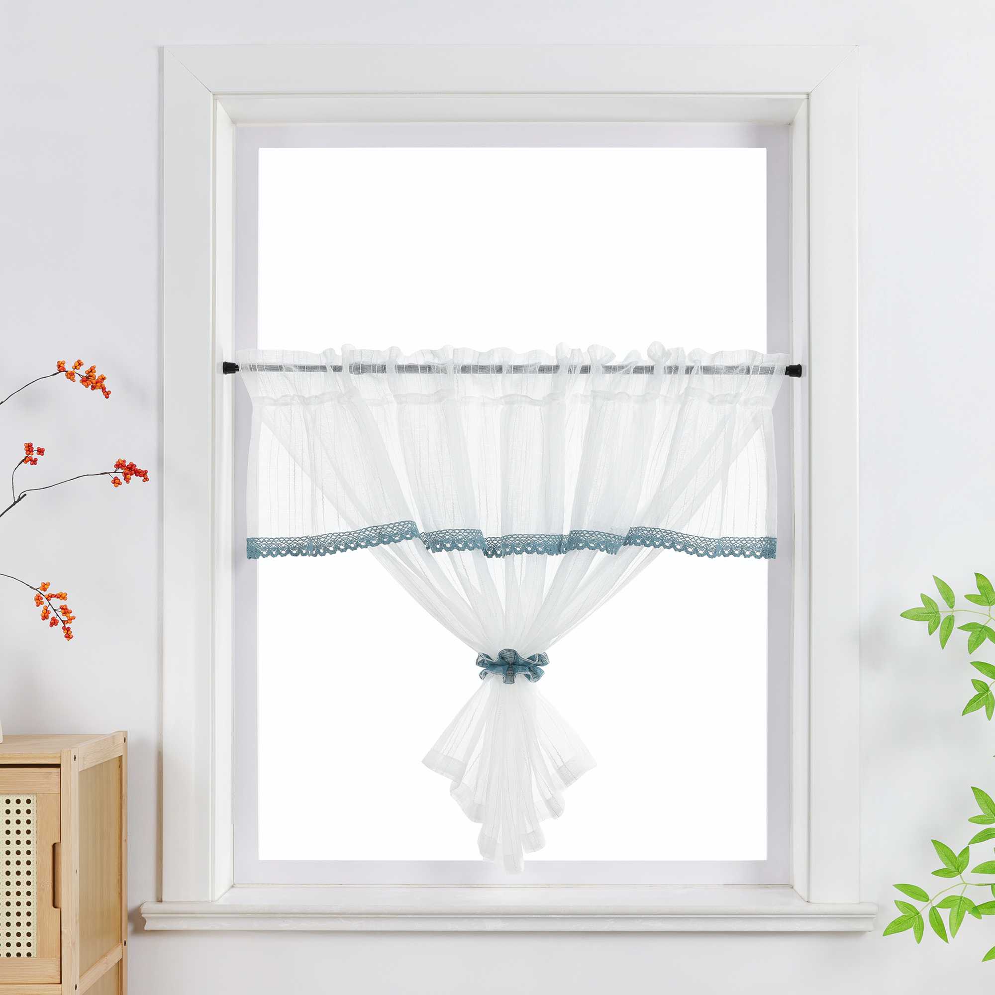 Delien Curtain Modern with Lace - White, W x H 140 x 60cm